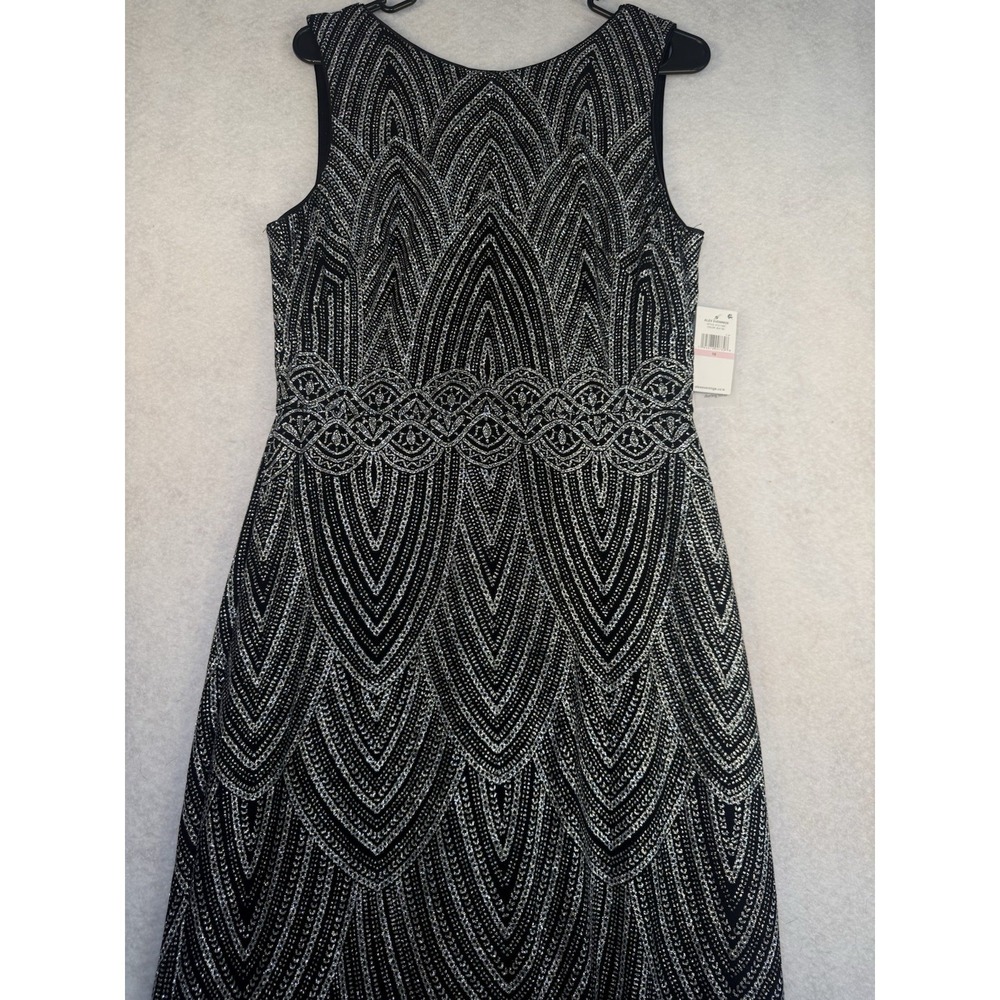 Alex Evenings Dress Size 10 Black Silver Metallic Beaded Art Deco Sleeveless For